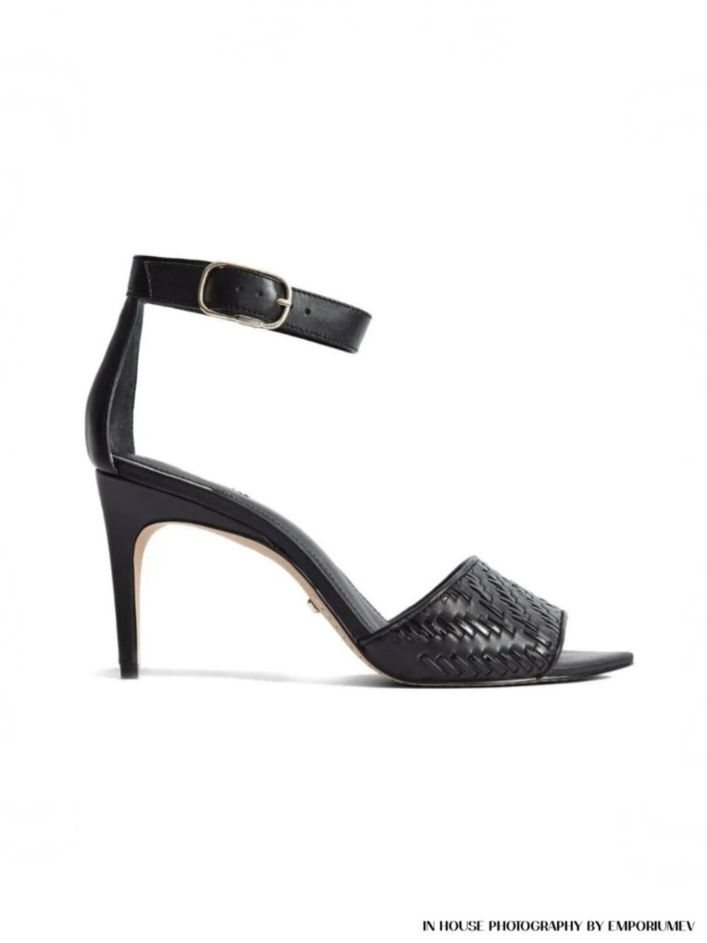 Reiss Astor Black Woven Leather Women 8 US 6 UK Heeled Sandals